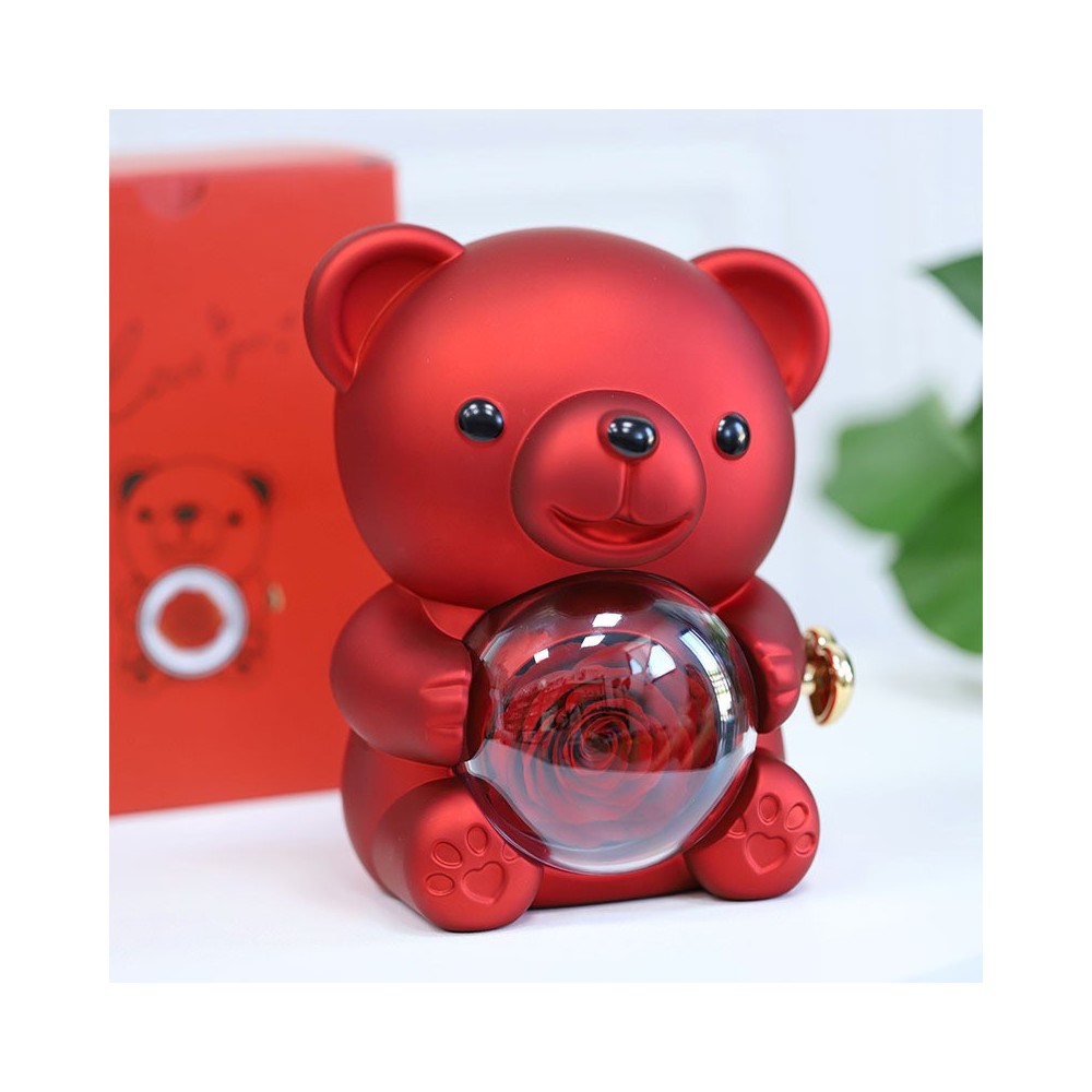 Eternal Rose Teddy Bear Rotating Jewelry Box