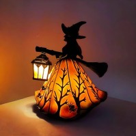 Gotická Halloween čarodějnická pryskyřicová lampa – teplé LED noční světlo dekorace (2 velikosti)