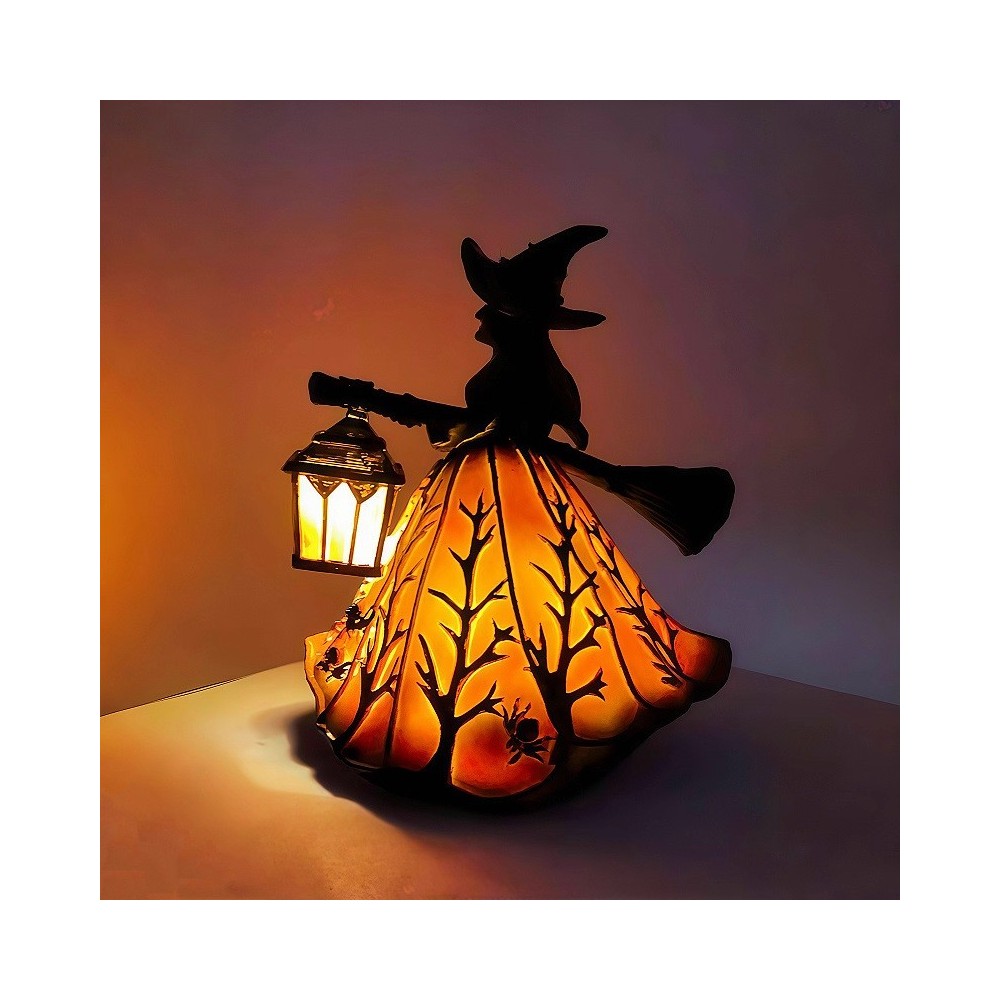 Lámpara de Resina de Bruja Gótica de Halloween – Luz Nocturna LED Cálida Decorativa (2 Tamaños)