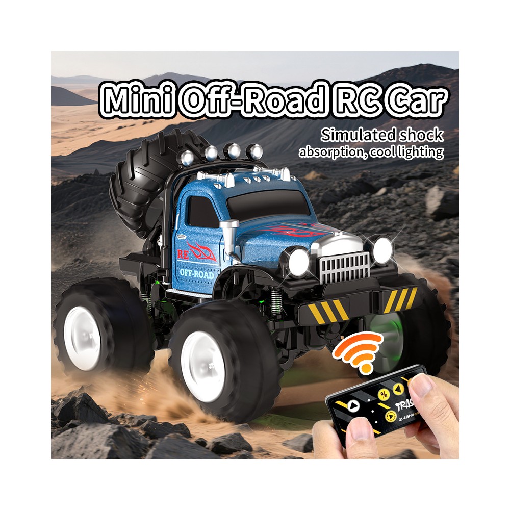 Mini Camión Monstruo Todoterreno de Aleación RC – 2.4G, 3 Velocidades, Luces LED (JJRC)