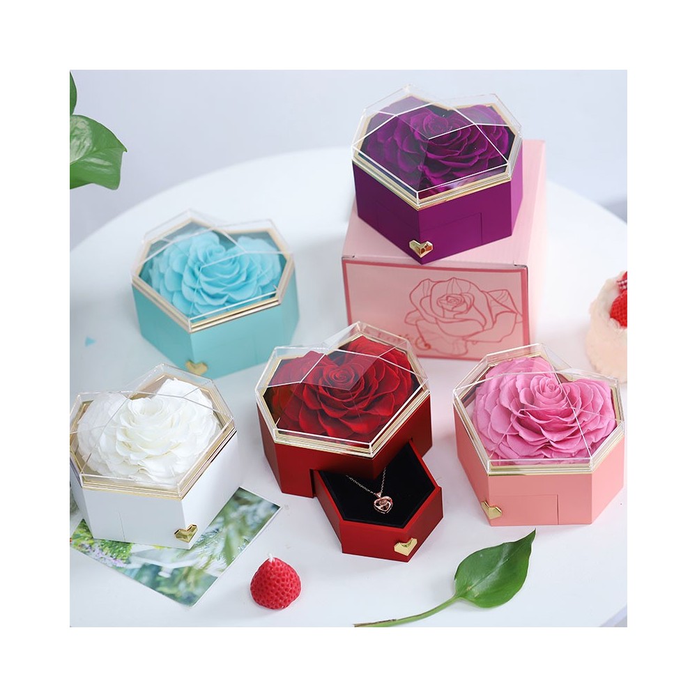 Heart-Shaped Preserved Rose Jewelry Box, 5 Colors