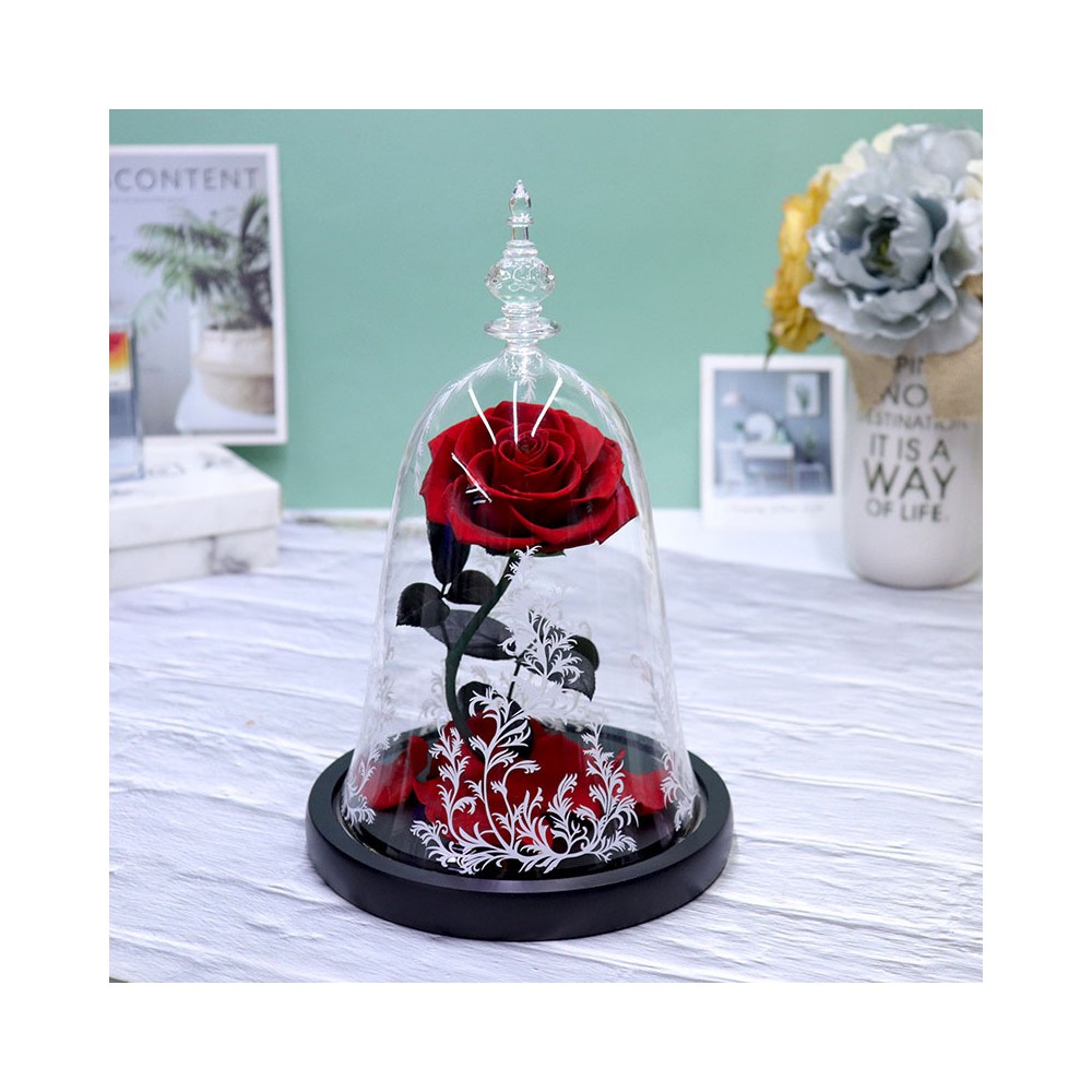 Preserved Rose under Clear Glass Dome — 4 Colors + Gift Box Only