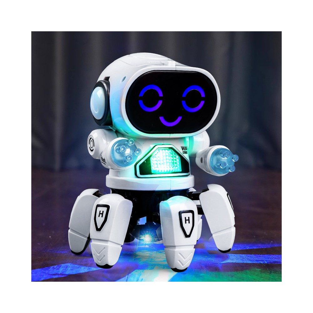 Robot de juguete danzante de seis garras con luces, música y evitación de obstáculos