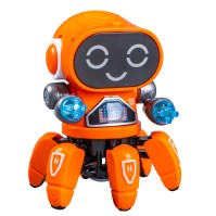 Brinquedo robô dançante de seis garras com luzes, música e prevenção de obstáculos