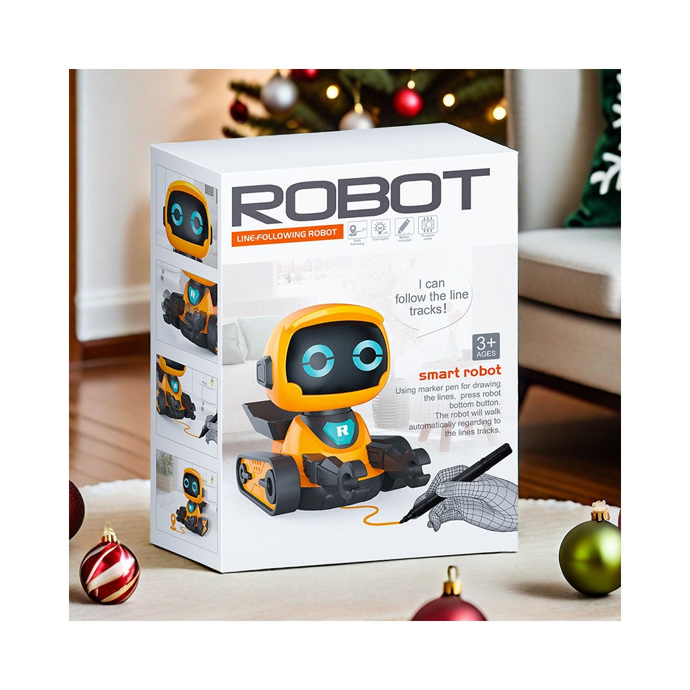Giocattolo robot da disegno segui-linea con pennarello, luci e suono