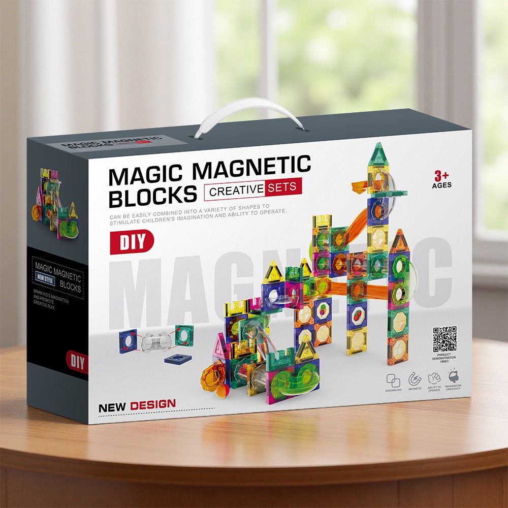ชุดบล็อกตัวต่อแม่เหล็กรางลูกแก้วพร้อมทางวิ่งลูกบอล