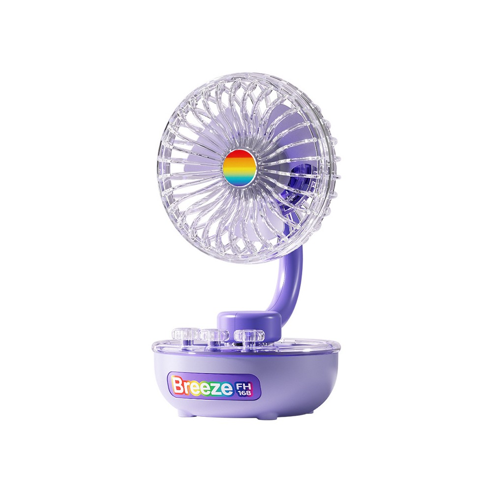 FH168 Transparent Rechargeable USB Desk Fan with Color Light and 3 Speeds