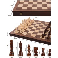 Jeu d'échecs magnétique pliant en bois avec coffret de rangement