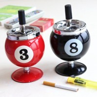 Billiard Ball Push-Top Metal Ashtray with Lid