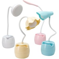 USB LED study desk lamp with flower shade and pen holder color options