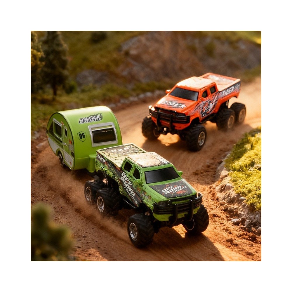 Model Truk Off-Road Mini 6-Roda Paduan Skala 1:64 & Trailer yang Dapat Diisi Ulang