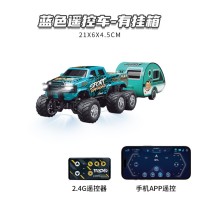 Modèle rechargeable de camion tout-terrain 6 roues en alliage 1:64 avec remorque