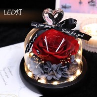 Heart-Shaped Preserved Rose Glass Dome with LED, 6 Colors