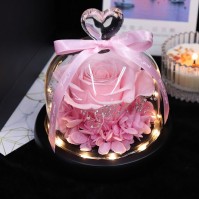 Heart-Shaped Preserved Rose in Glass Dome with LED Light (6 Colors)