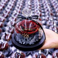 Heart-Shaped Preserved Rose in Glass Dome with LED Light (6 Colors)