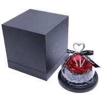 Heart-Shaped Preserved Rose Glass Dome with LED, 6 Colors