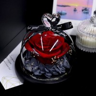 Heart-Shaped Preserved Rose Glass Dome with LED, 6 Colors