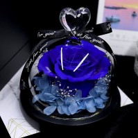 Heart-Shaped Preserved Rose in Glass Dome with LED Light (6 Colors)
