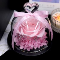 Heart-Shaped Preserved Rose Glass Dome with LED, 6 Colors
