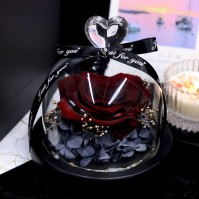 Heart-Shaped Preserved Rose in Glass Dome with LED Light (6 Colors)