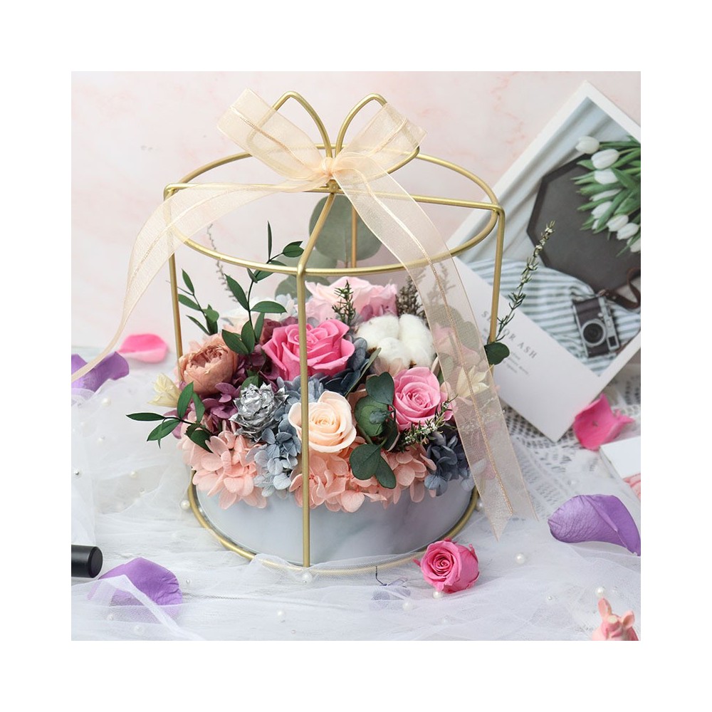 Preserved Rose Arrangement in Iron Flower Basket, 4 Variants