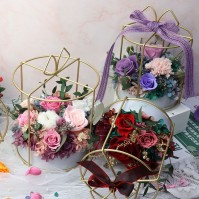 Preserved Rose Arrangement in Iron Flower Basket, 4 Variants