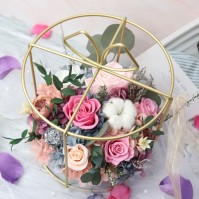 Preserved Rose Arrangement in Iron Flower Basket, 4 Variants