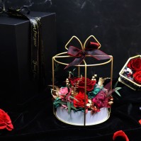 Preserved Rose Arrangement in Iron Flower Basket, 4 Variants